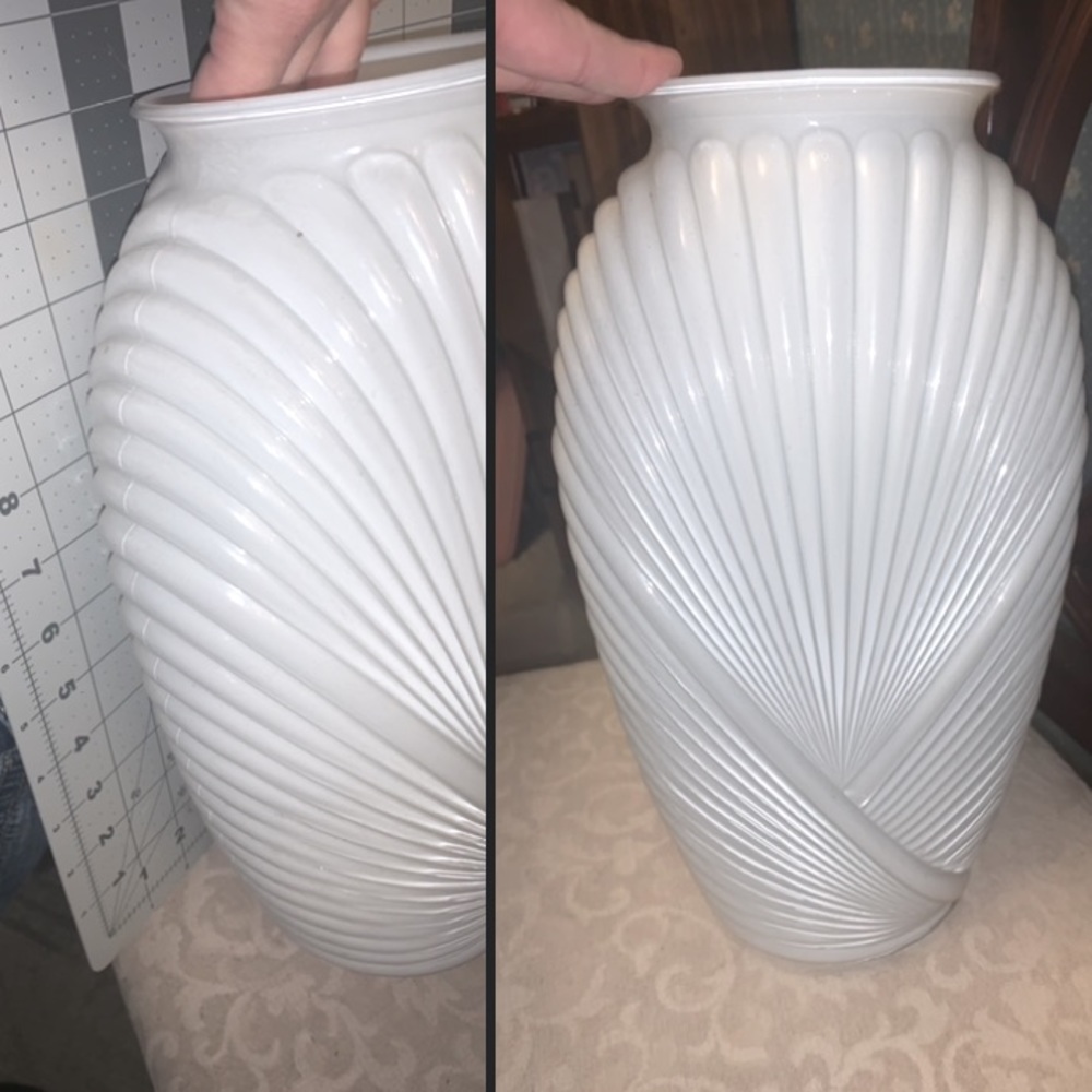 BELGIUM WHITE DRAPED GLASS VASE or URN
